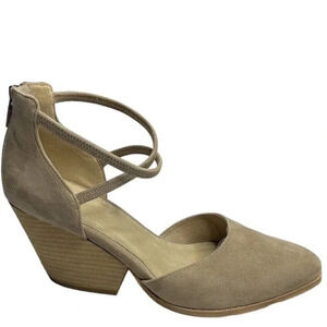 Eileen Fisher Tilda Stack Heel Ankle Strap Leather Pumps Size 10 Tan Earth Suede
